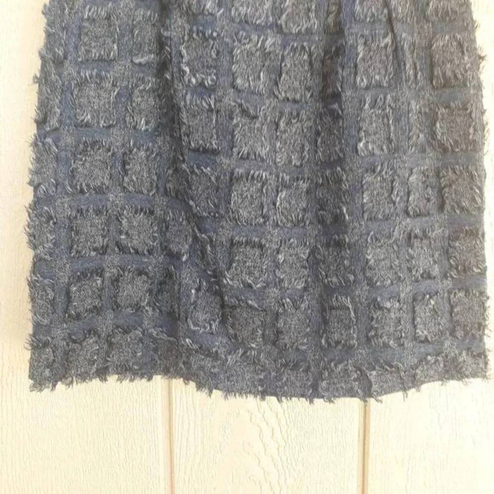 Love21 Raw Edge Frayed Quilted Checker Checked‎ Textured Mini Skirt Blue Sz S